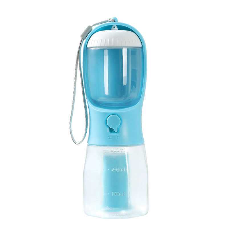 Portable Dog Water Cup 3-in-one featuring water, food container, and waste bag dispenser for pet owners on the go.