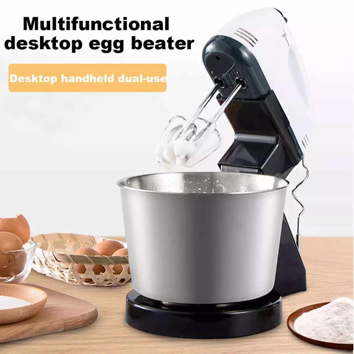 7-Speed Electric Stand Mixer with tilt-head and multiple attachments on kitchen countertop