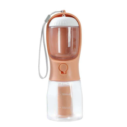Portable Dog Water Cup 3-in-one featuring water, food container, and waste bag dispenser for pet owners on the go.