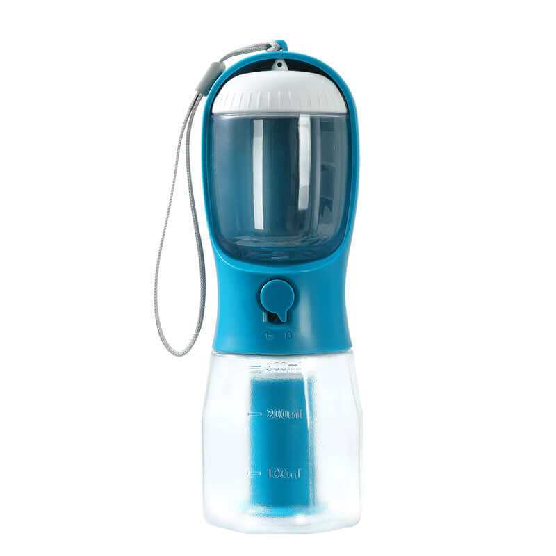 Portable Dog Water Cup 3-in-one featuring water, food container, and waste bag dispenser for pet owners on the go.