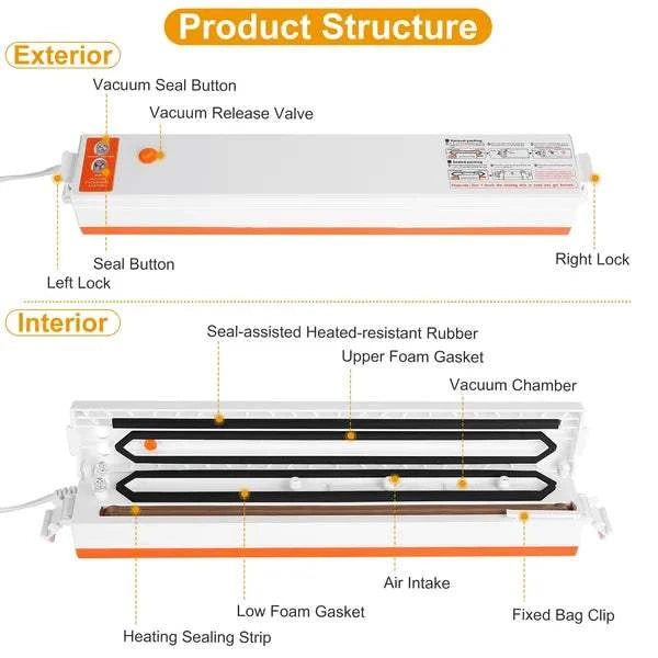 Electric Food Vacuum Sealer in use, sealing food items for preservation.