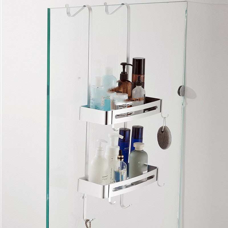 Aluminum Bathroom Wall Organizer shower shelf with multiple compartments mounted on bathroom wall