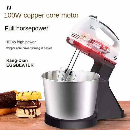 7-Speed Electric Stand Mixer with tilt-head and attachments on kitchen countertop