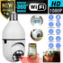 WiFi light bulb security camera with 1080P HD, adjustable lens, two-way audio, and night vision in E27 lamp socket.